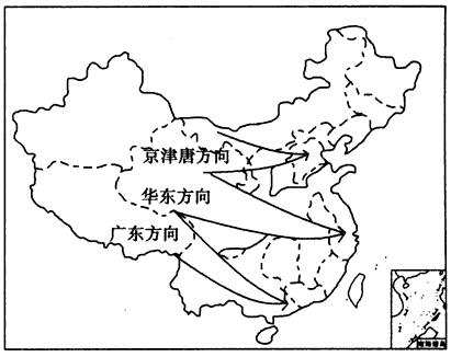 读"西电东送示意图,回答下列各题.