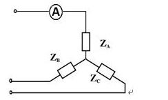 如图所示，三相堆成负载ZA=ZB=ZC=10Ω做星形联接后，接到线电压为380V的三相对称电源上，则