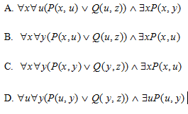 公式∀x∀y（P（x,y)∨Q（y,z))∧∃xP（x,y)换名（)。请帮忙给出正确答案和分析，谢谢