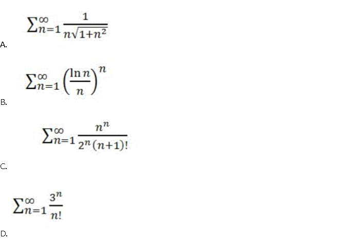 下列级数适合使用根值的判别法判断敛散性的是（)。