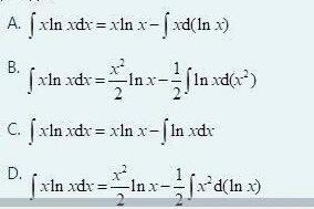 用分部积分法求不定积分∫xInxdx,则下列步骤中正确的是（)