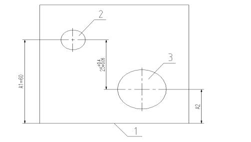 如下图所示，以工件底面1为定位基准，镗孔2，然后以同样的定位基准，镗孔3。设计尺寸25mm不是直接获