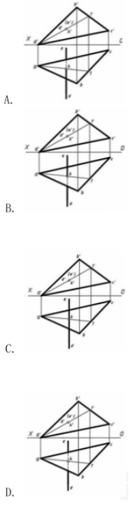 直线与三角形平面相交的正确投影是（)。