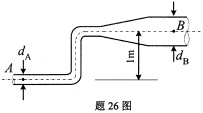 图示一有压管道，小管直径dA=0.2m，大管直径dB=0.4m，A点压强水头为7mH2O，B点压强水