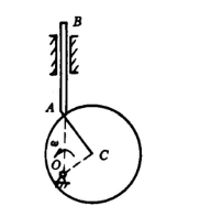 图示偏心凸轮以匀角速度ω绕水平轴O逆时针转动，从而推动顶杆AB沿铅直槽上下移动，AB杆的延长线通过O