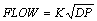 编写衍生函数FLOW（m3／h)，输入信号是差压值DP（kPa)，计算公式如下。式中，K=20.3。