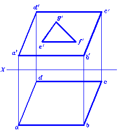 已知三角形EFG在平面ABCD上，求其H面投影。