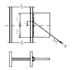 验算下图所示角焊缝连接的强度。已知：静力荷载作用力设计值F=500kN，e=100mm，hf=10m