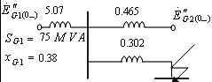 如下图所示系统中所有阻抗按SB=100MVA计算，求解电源G1对短路点的转移电抗为和计算电抗。请帮忙