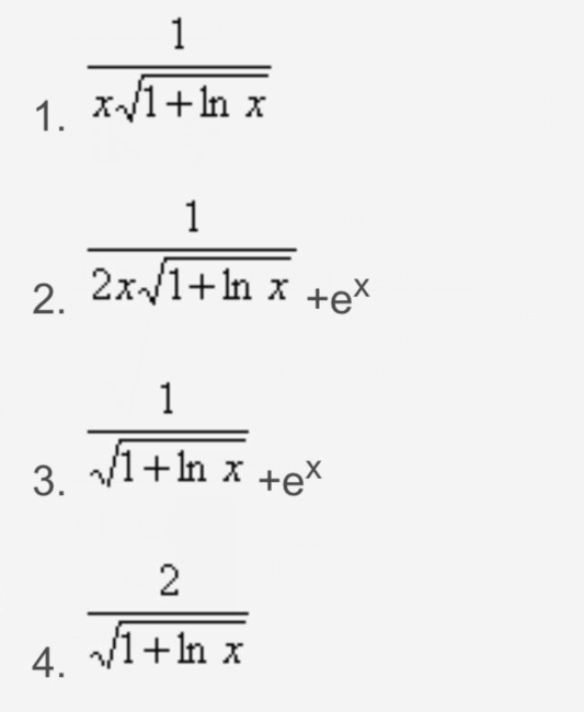 设y=√1+lnx+ex，则y’=（)