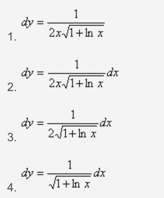 设y=√1+lnx,则dy=（)。