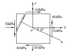 求图示单元体的： （1)图示斜截面上的应力;（2)主方向和主应力，画出主单元体;（3)主切应力作用平