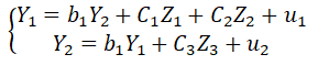考察下述联立方程模型：第一个结构方程中的Y2是()。