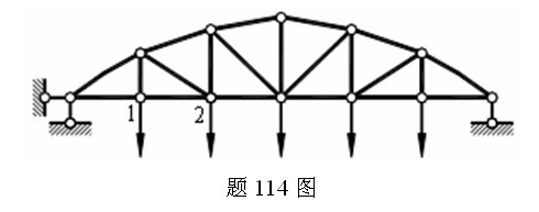 题114图所示抛物线桁架1-2节间下弦杆的内力与上弦杆水平分力之间的关系是()。