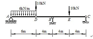 利用影响线求题图所示梁在荷载作用下的B支座右侧的剪力FQB右。
