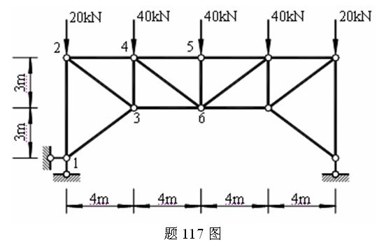 用结点法计算题117图所示桁架中各杆的内力。