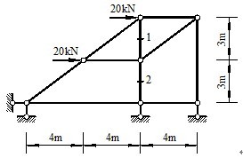 计算题图所示桁架中指定杆1和2的内力。