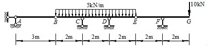 利用影响线求题图所示梁在荷载作用下的C支座右端剪力FQC右。