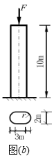 一桥墩高10m，横截面尺寸如图(b)所示。若荷载F=1000kN，材料的密度ρ=2.35×103kg
