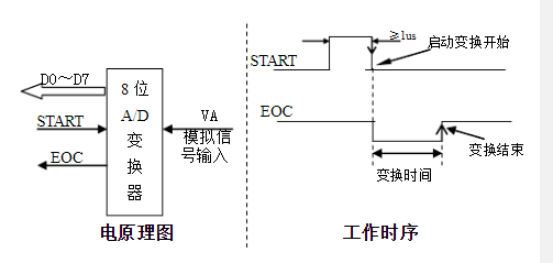 某一A／D变换器的电原理图及主要工作时序如下图所示。①若分配给8255A的端口地址为2F0H～2F3