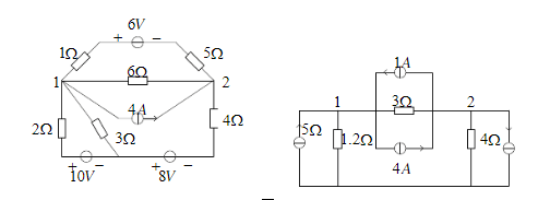 如题图所示电路，设节点1，2的电位分别为u1，u2，试列解出可用来求解该电路的节点方程。