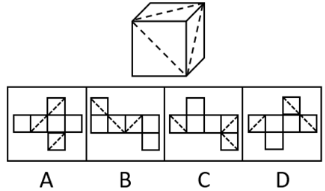 下列选项中，不可能是所给立方体展开图的是()。