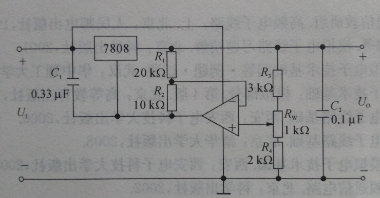 下图为三端集成稳压器组成的两个稳压电路。已知（a)中运放为理想的，（b)中电流，Iw可以忽略。试计算