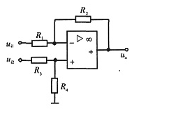 下图所示为增益线性可调的差动放大器，若电路满足R1=R2=R3=R4。下图所示为增益线性可调的差动放