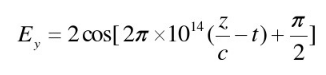 一平面电磁波能表示成Ex=0，，Ez=0，则表明：当t=2.5×10－15时，原点处的磁感应强度矢量