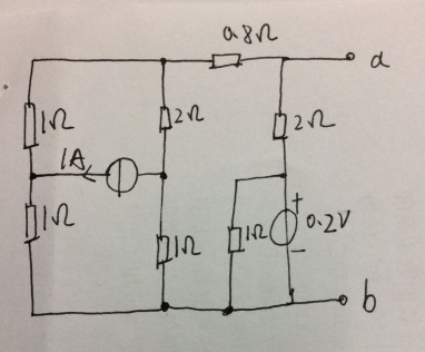 如图1.4.33所示电路，求a、b端口左侧的戴维南等效电路，并进而求出电流I。    