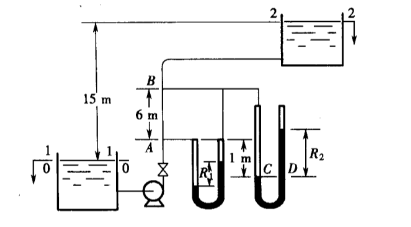 用离心泵将水池内水送至高位槽,两液面恒定,其流程如本题附图所示.输水管路直径 为Φ55mm×2.5m