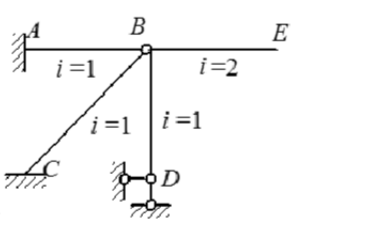 图示结构用力矩分配法计算时分配系数为（)：A.μBA=0.5,μBC=0.5,μBD=μBE=0B.
