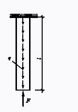 等直杆受力如图，其上端截面的轴力为（)。A.F;B.F+ql;C.-F+ql;D.ql。请帮忙给出正
