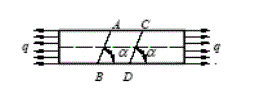 图示平板，两端受均布载荷q 作用，若变形前在板面划上两条平行线段AB和CD，则变形后（A )。：A.