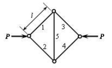 图所示由5根圆钢组成正方形结构，载荷P=50KkN，l=1000mm，杆的直径d=40mm，联结处均