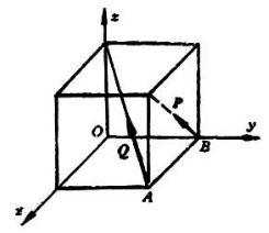立方体边长为a，在顶角A和B处分别作用力Q和P，Mx（P)=（)，MY（P)=（)，My（Q)=（)
