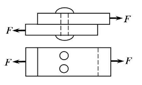 图所示厚度分别为t的两块钢板，用两个直径为d的铆钉相连，受一对拉力F作用，则每个铆钉的σbs=（)，