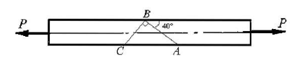 图所示杆件，横截面面积为20cm²，承受轴向载荷P=200kN，试计算互相垂直的截面AB与BC上的正