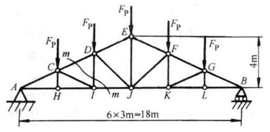 图示钢木桁架，其尺寸及计算简图如图所示。已知FP=16kN，钢的许用应力[ζ]=120MPa。试选择