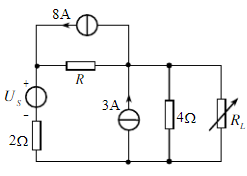 如图所示电路中，电阻RL可调，当RL =2Ω时，有最大功率Pmax=4.5W，求R=？Us=？请帮忙