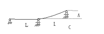 由于制造误差，图示轴承中的中间支座比两端支座高出δ=0.1mm。已知轴的长度l=500mm，截面直径