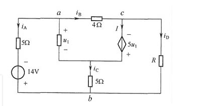 如图12.5.1所示电路中，已知U1=2V，a、b两点等电位，求电阻R的值和流过受控源的电流I。如图