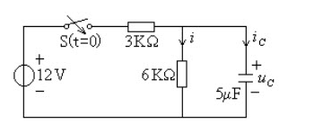习题8－30图所示的电路，t=0时开关闭合，设uC（0－)=0，i（0－)=0，L=1H，C=1μF