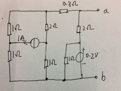 求图所示电路a，b端的戴维南等效电路。    