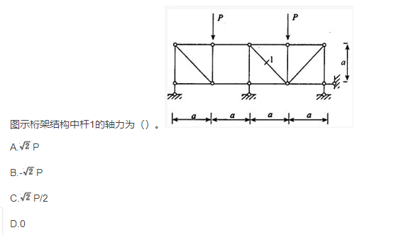 图示桁架结构中杆1的轴力为（)  