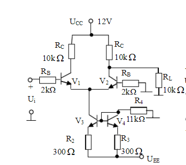 双端输入单端输出差动放大电路如题9图所示，对该电路正确的描述是(   )。    A．该电路利用了对