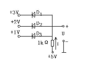 理想二极管电路如图所示，试确定图中的电流I及U的大小。    