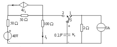 题如图所示电路中，开关位于“1”时电路已达稳态，t=0时将开关接到“2”的位置，此时电路为一阶（)。