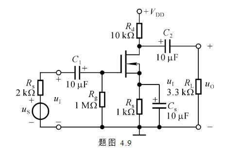电路如题3－16图所示，已知Cgs=Cgd=5pF，gm=5mS，C1=C2=Cs=10μF。试求f