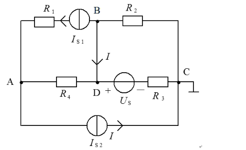 在图电路中，IS1=1A，IS2=2A，R3=3Ω，US4=4V，R5=5Ω，R6=6Ω，试求各支路